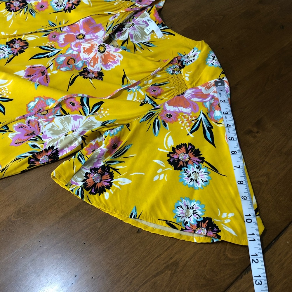 DR2 Women's Yellow Floral High Low Blouse Sz M - Picture 10 of 11